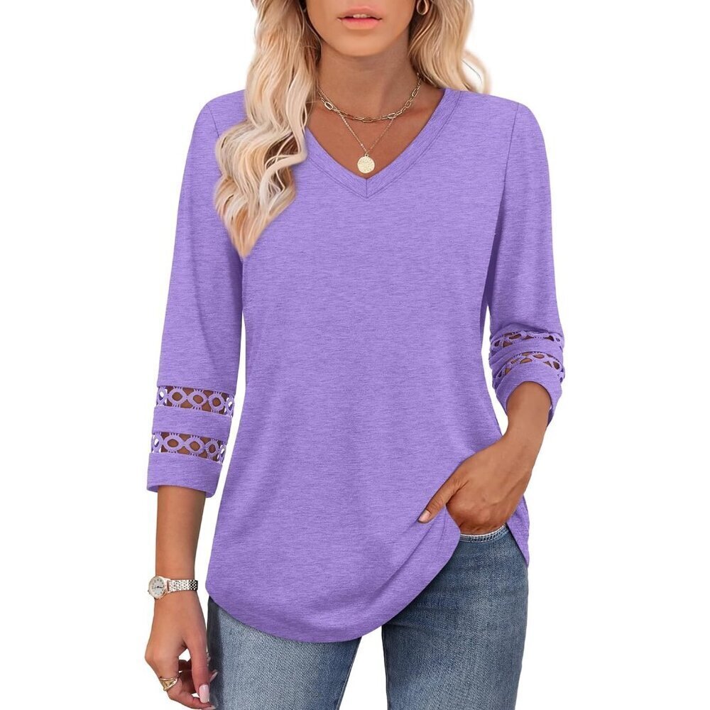 〽️Women's Purple Dressy Casual Blouse Trendy V-Neck T-Shirts Summer Tops